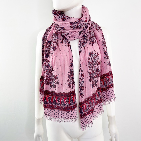Madewell Accessories - Madewell Women's Pink Floral Fringe Scarf Linen Viscose Multicolor 27 x 78